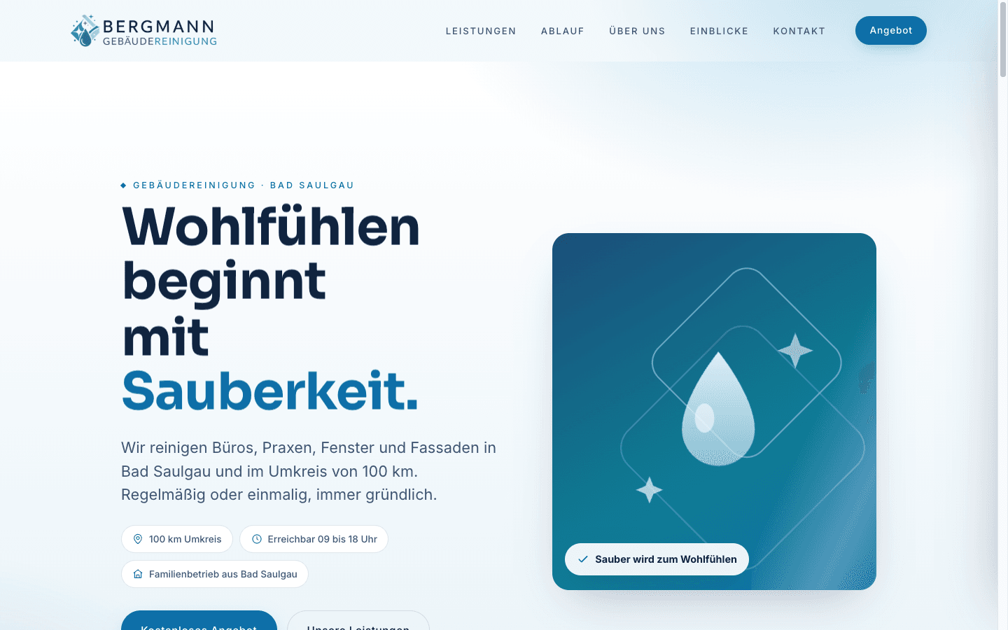 Website Gebäudereinigung Bergmann – Desktop-Ansicht