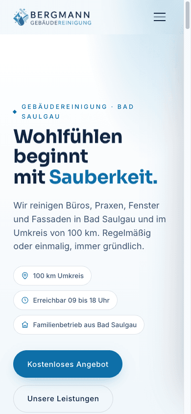 Website Gebäudereinigung Bergmann – Mobile-Ansicht